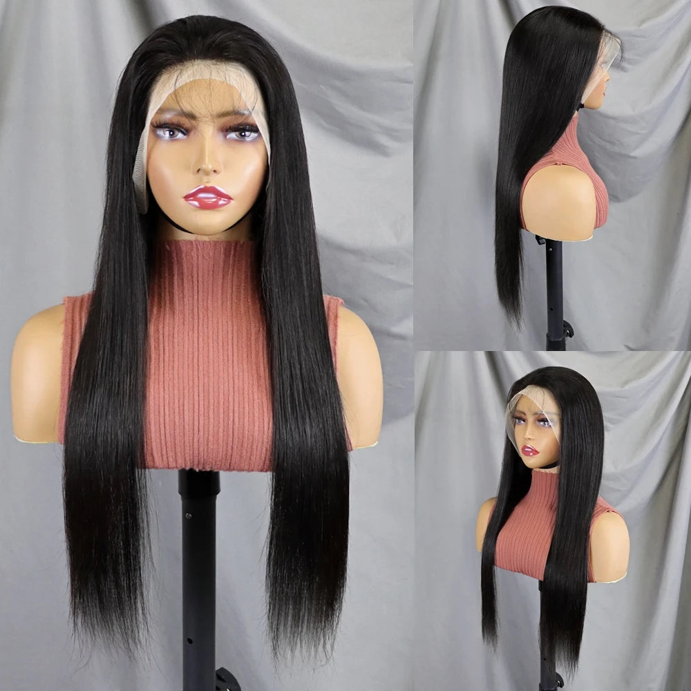 100% Raw Natural Black Brazilian Human Hair Wig 13x4 Clear Lace Frontal Straight Hair 20 22 24 26 28 30 Inches Long Length Wigs
